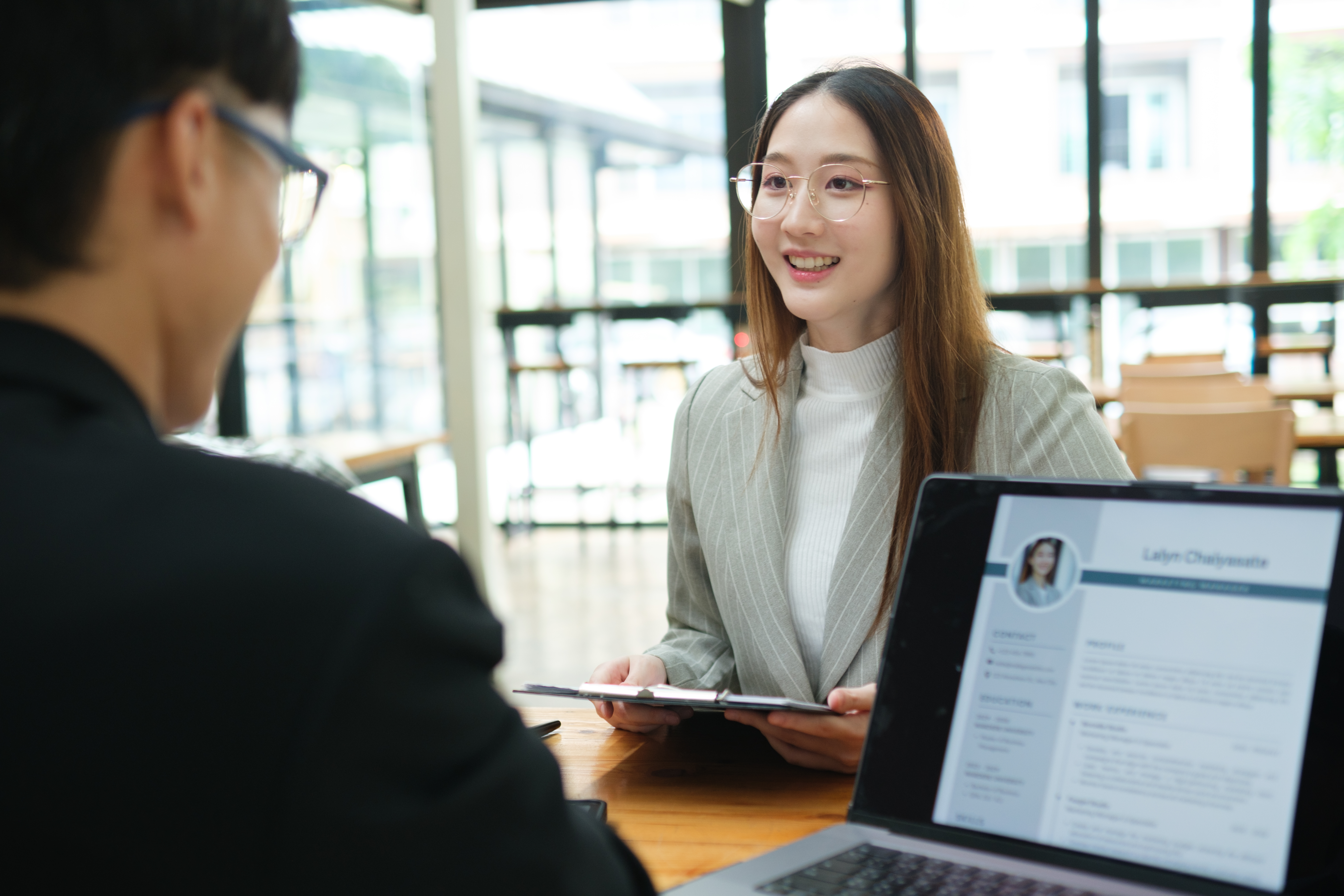 An aspiring professional participating in a job interview.